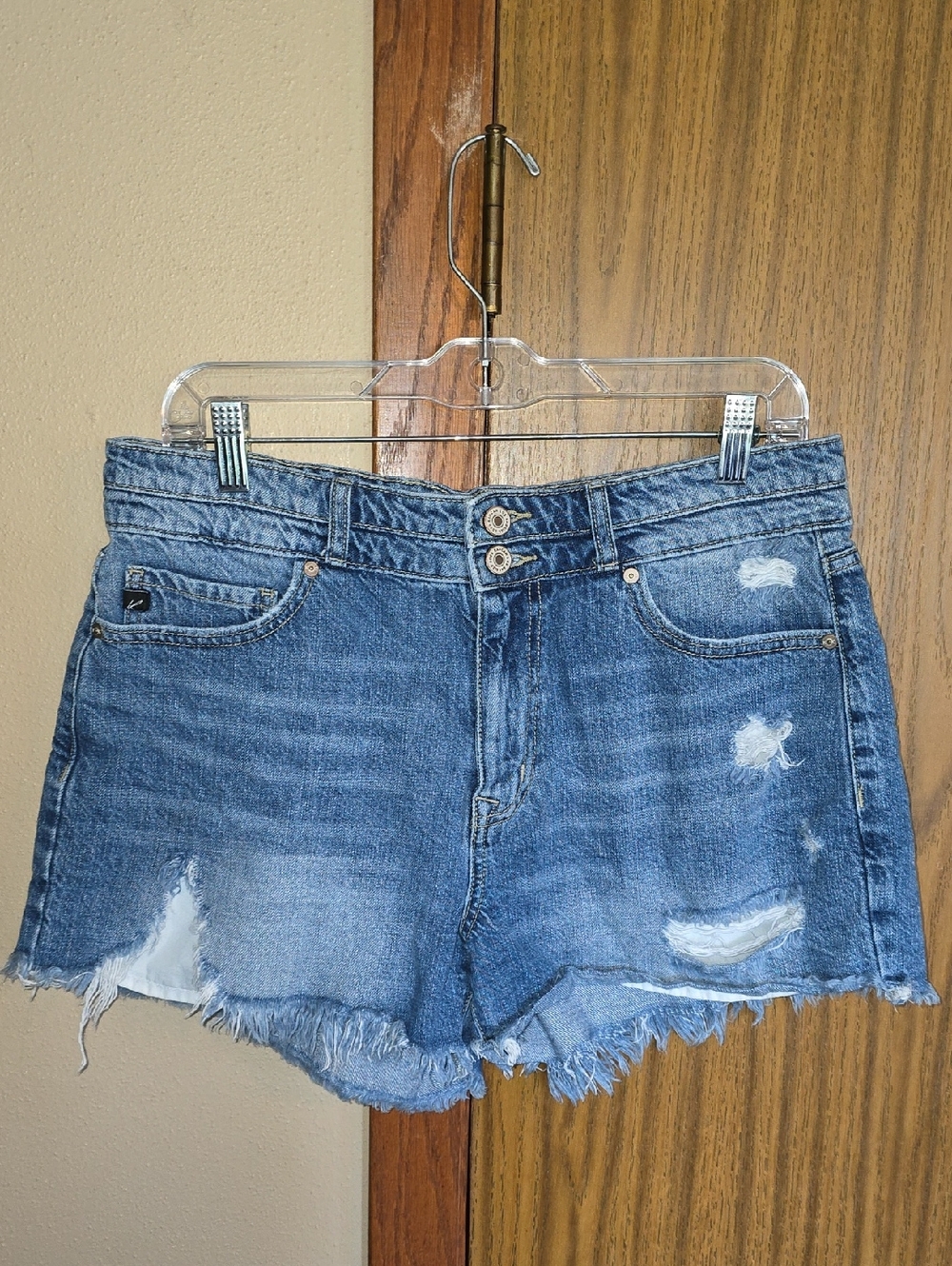 KanCan Medium Blue Distressed Frayed Hem Denim Shorts
